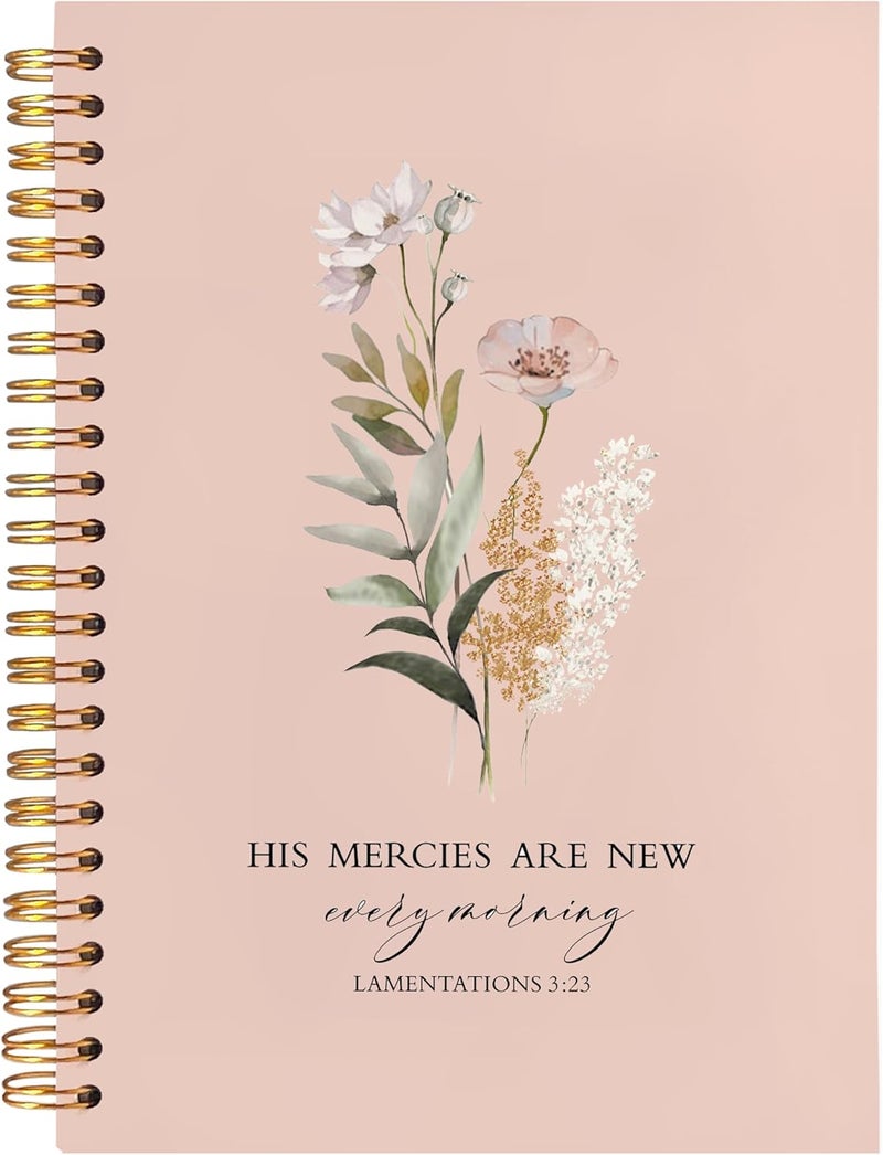 BearCake Orange Bible Christian Journals Floral Notebooks for Women Note Taking,Prayer Journal for Women, His Mercies are New Every Morning,Bible Study Journal for Women 5.5x8.3 - Image 1